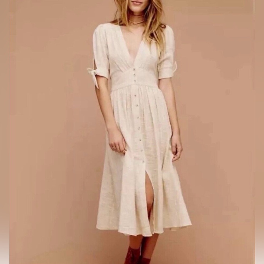 Free People Love of My Life Cotton Gauze Prairie Festival Midi Dress Ivory Small